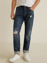 Load image into Gallery viewer, Men Navy Blue Straight Fit Mid-Rise Low Distress Jeans FF4