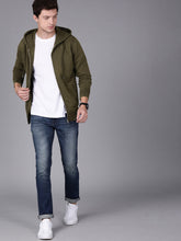 Load image into Gallery viewer, Men Olive Green Slim Fit Solid Hooded Sweatshirt C3