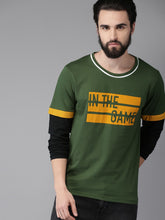 Load image into Gallery viewer, Men Olive Green Printed Round Neck T-shirt R4