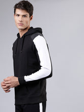 Load image into Gallery viewer, Men Black &amp; White Solid Hooded Sweatshirt AA