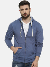 Load image into Gallery viewer, Men Blue Solid Hooded Sweatshirt SW2