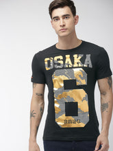 Load image into Gallery viewer, Men Black &amp; Golden Printed OSAKA MONOCHROME LIT Round Neck T-Shirt K2