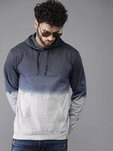 Load image into Gallery viewer, Men Navy Blue &amp; Grey Colourblocked Hooded Sweatshirt S3