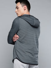 Load image into Gallery viewer, Men Grey Self-Striped Unstoppable Move Light Radial Hooded Sweatshirt H5