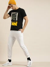 Load image into Gallery viewer, Men Black &amp; White Printed Round Neck T-shirt SS1