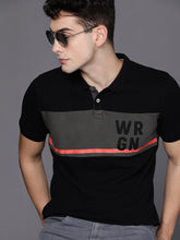 Load image into Gallery viewer, Men Black &amp; Grey Colourblocked Slim Fit Polo Collar T-shirt A12