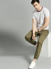 Load image into Gallery viewer, Men White &amp; Grey Striped Contrast Round Neck T-shirt L2