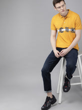 Load image into Gallery viewer, Men Mustard Yellow Printed Slim Fit Polo Collar T-shirt