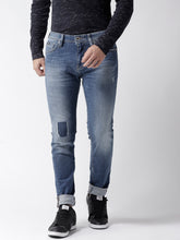 Load image into Gallery viewer, Men Blue Skinny Fit Mid-Rise Low Distress Stretchable Jeans AQ3