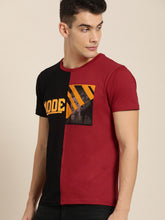 Load image into Gallery viewer, Men Maroon &amp; Black Colourblocked Round Neck T-shirt A54