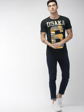Load image into Gallery viewer, Men Black &amp; Golden Printed OSAKA MONOCHROME LIT Round Neck T-Shirt K2