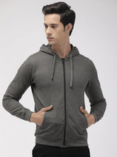 Load image into Gallery viewer, Men Charcoal Grey Solid Slim Fit Hooded Sweatshirt WW2