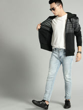 Load image into Gallery viewer, Men Black &amp; Grey Striped Hooded Sweatshirt C