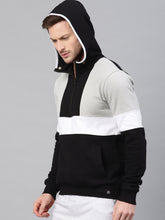 Load image into Gallery viewer, Men Black &amp; Grey Melange Colourblocked Hooded Sweatshirt NM