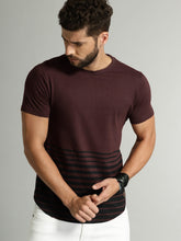 Load image into Gallery viewer, Men Maroon Striped Round Neck T-shirt AA1