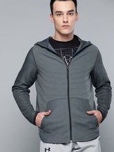 Load image into Gallery viewer, Men Grey Self-Striped Unstoppable Move Light Radial Hooded Sweatshirt H5