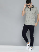 Load image into Gallery viewer, Men Grey Melange &amp; Black Printed Contrast Polo Collar T-shirt E7