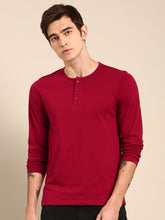 Load image into Gallery viewer, Men Maroon Solid Henley Neck T-shirt D3