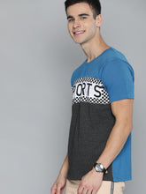 Load image into Gallery viewer, Men Blue &amp; Charcoal Grey Colourblocked Round Neck T-shirt H7
