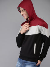 Load image into Gallery viewer, Men Black &amp; Maroon Colourblocked Hooded Sweatshirt XX3