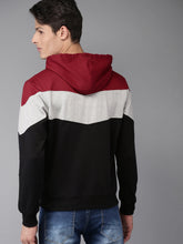 Load image into Gallery viewer, Men Black &amp; Maroon Colourblocked Hooded Sweatshirt XX3