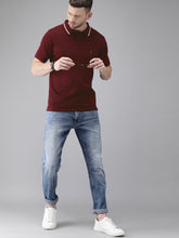Load image into Gallery viewer, Men Maroon Solid Polo Collar T-shirt V3