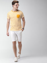 Load image into Gallery viewer, Men Mustard Yellow &amp; White Striped Round Neck T-shirt M3