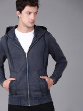 Load image into Gallery viewer, Men Navy Blue Slim Fit Solid Hooded Sweatshirt N3