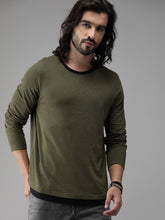 Load image into Gallery viewer, Men Olive Green Solid Round Neck T-shirt D7
