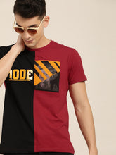 Load image into Gallery viewer, Men Maroon &amp; Black Colourblocked Round Neck T-shirt A54