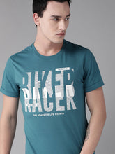 Load image into Gallery viewer, Men Blue &amp; White Printed Round Neck T-shirt A2