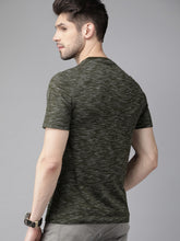 Load image into Gallery viewer, Men Olive Green Textured Solid Round Neck T-shirt D11