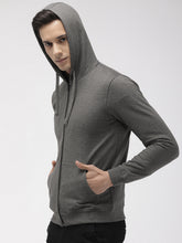 Load image into Gallery viewer, Men Charcoal Grey Solid Slim Fit Hooded Sweatshirt WW2