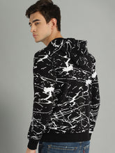 Load image into Gallery viewer, Men Black &amp; White Printed Hooded Sweatshirt F