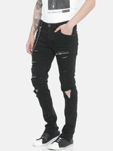 Load image into Gallery viewer, Men Black Ben Skinny Fit Low-Rise Highly Distressed Stretchable Jeans