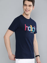 Load image into Gallery viewer, Men Navy Blue Printed Round Neck T-shirt