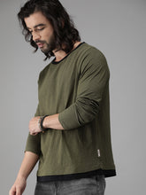 Load image into Gallery viewer, Men Olive Green Solid Round Neck T-shirt D7