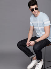 Load image into Gallery viewer, Men Blue &amp; White Slim Fit Striped Round Neck T-shirt E6