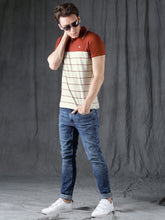 Load image into Gallery viewer, Men Grey &amp; Rust Brown Striped Polo Collar T-shirt S2