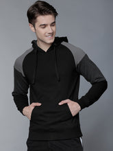 Load image into Gallery viewer, Men Black Colourblocked Hooded Sweatshirt A