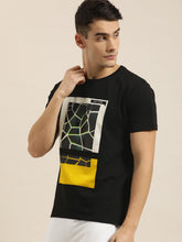 Load image into Gallery viewer, Men Black &amp; White Printed Round Neck T-shirt SS1