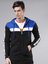 Load image into Gallery viewer, Men Blue &amp; Black Colourblocked Hooded Sweatshirt GF4