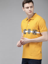 Load image into Gallery viewer, Men Mustard Yellow Printed Slim Fit Polo Collar T-shirt