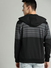 Load image into Gallery viewer, Men Black &amp; Grey Striped Hooded Sweatshirt C