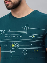 Load image into Gallery viewer, Men Teal Blue Printed Round Neck Athleisure T-shirt S3