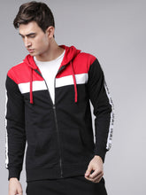 Load image into Gallery viewer, Men Red &amp; Black Colourblocked Hooded Sweatshirt AS