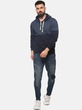 Load image into Gallery viewer, Men Navy Blue Solid Hooded Sweatshirt T5