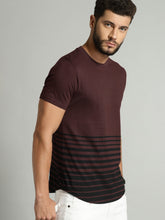 Load image into Gallery viewer, Men Maroon Striped Round Neck T-shirt AA1