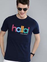 Load image into Gallery viewer, Men Navy Blue Printed Round Neck T-shirt
