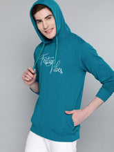Load image into Gallery viewer, Men Blue &amp; White Embroidered Detail Hooded Sweatshirt R4